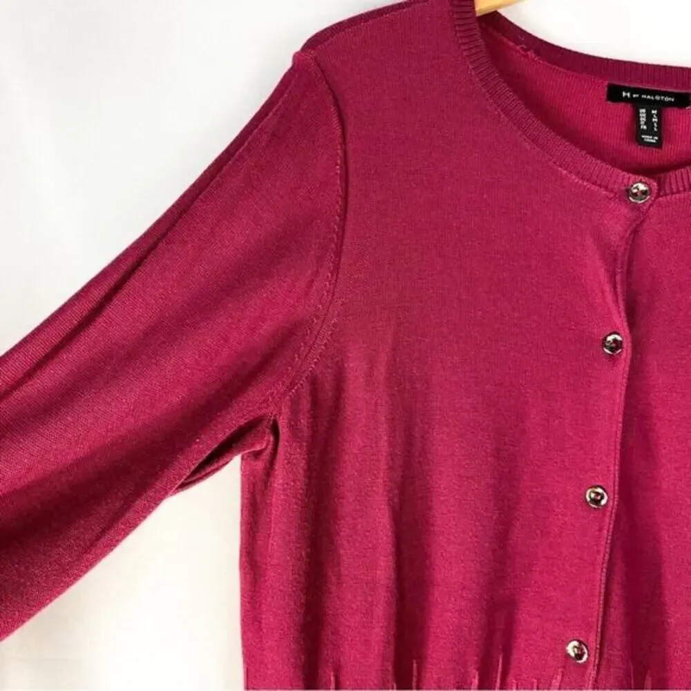 H by Halston Ombre Cardigan Sweater‎ Women M Mulberry Red Ribbed Career Preppy
